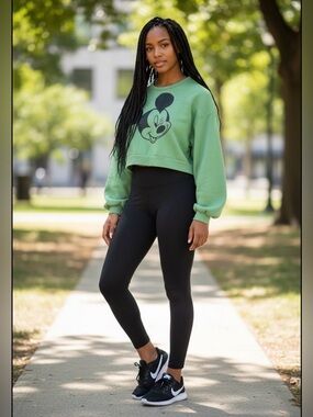 Arizona Jean Company Green Mickey Mouse Cropped Sweatshirt